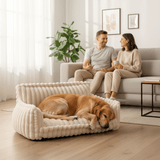 Fluffy Orthopedic Dog Bed for Large & Extra Large Dogs, Calming Plush Sofa Bed with Curved Bolster Support and Egg-Crate Foam Base