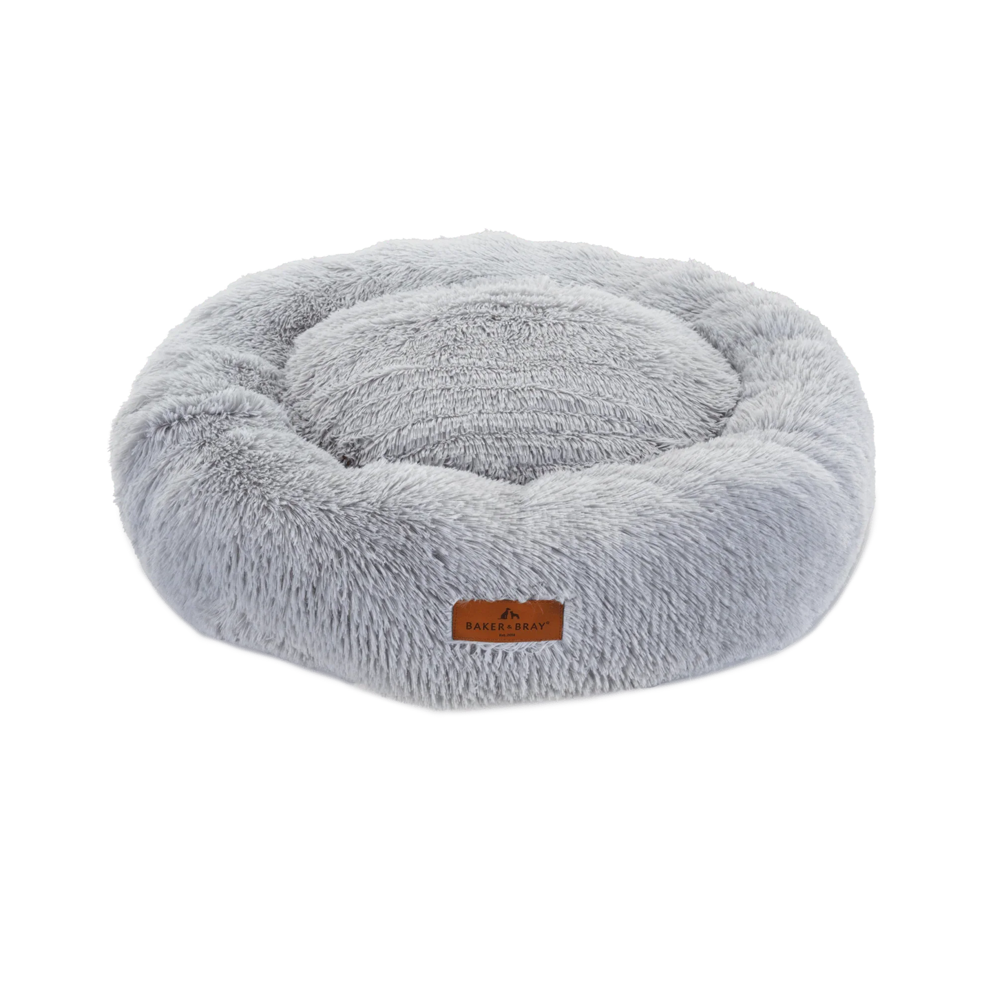 Baker & Bray calming donut dog bed light grey on white background